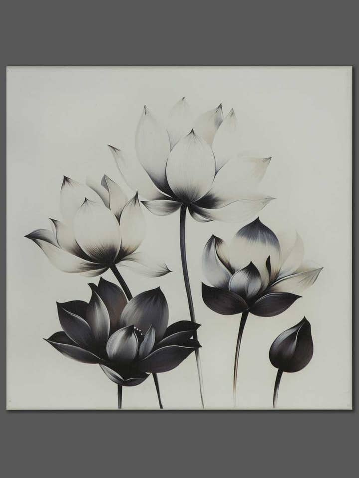 Impression sur toile élégante de lotus monochrome pour la vente par Buddha Groove