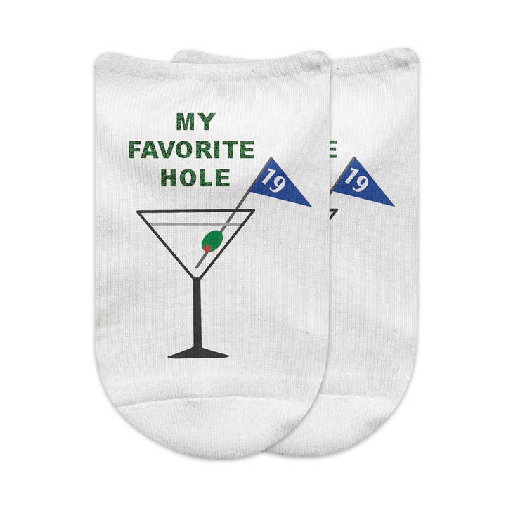 My Favorite Hole (the 19th) Funny Golfer's No-Show Socks for wholesale by Sockprints