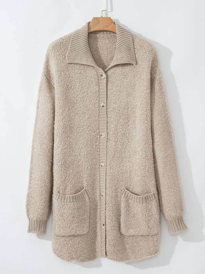 Babs + Birdie - Wholesale Cardigan - Women's - Collared Drop Shoulder Button Up Cardigan with Pocket