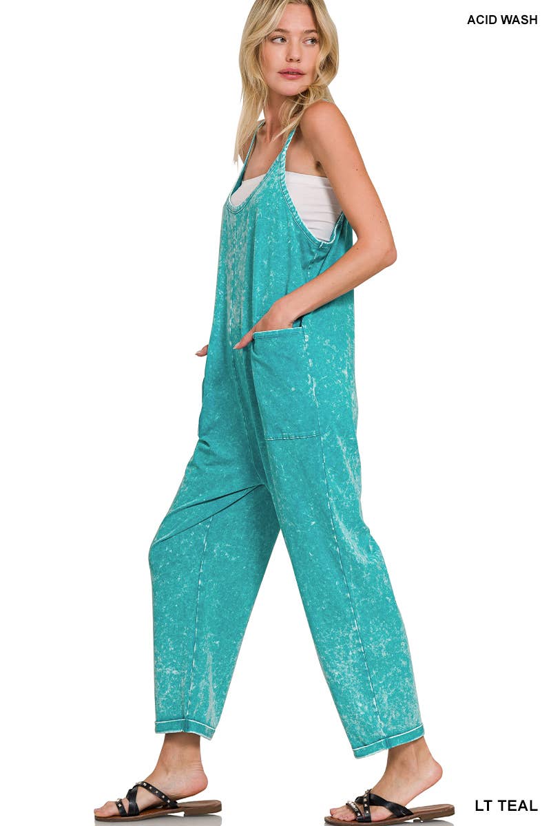 42POPS – wholesale Overaller - Dam – Tvättade hängselbyxor med spaghetti-band och fickor3