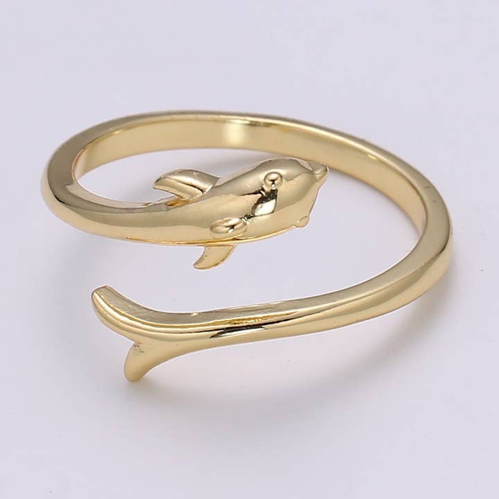 Dolphin Ring Adjustable Open Ring for Animal Lover Under the sea Inspired Jewelry for wholesale by Aim Eternal