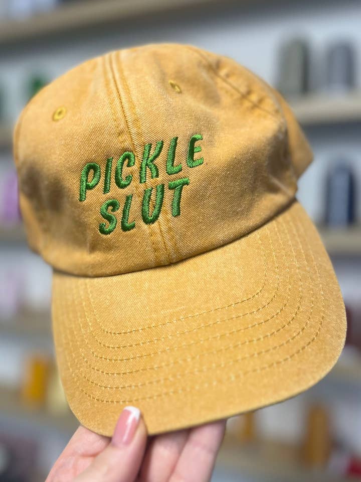 Pickle Slut Embroidered Cap for wholesale by Peachy Threads