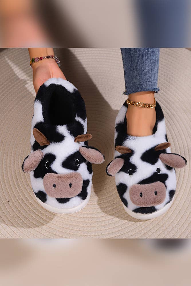 Multi Western Cow Print Fleece Slipper ZK1962 for wholesale on Faire3