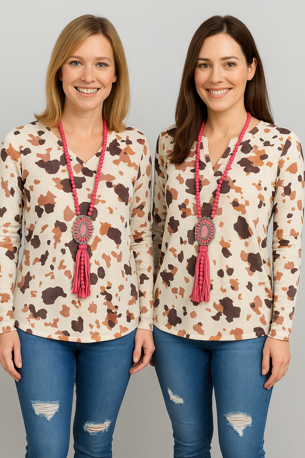 The Bling Barn - Vente Tunique – femme - Rencontrez-moi dans le haut à manches longues imprimé vache des Chutes0