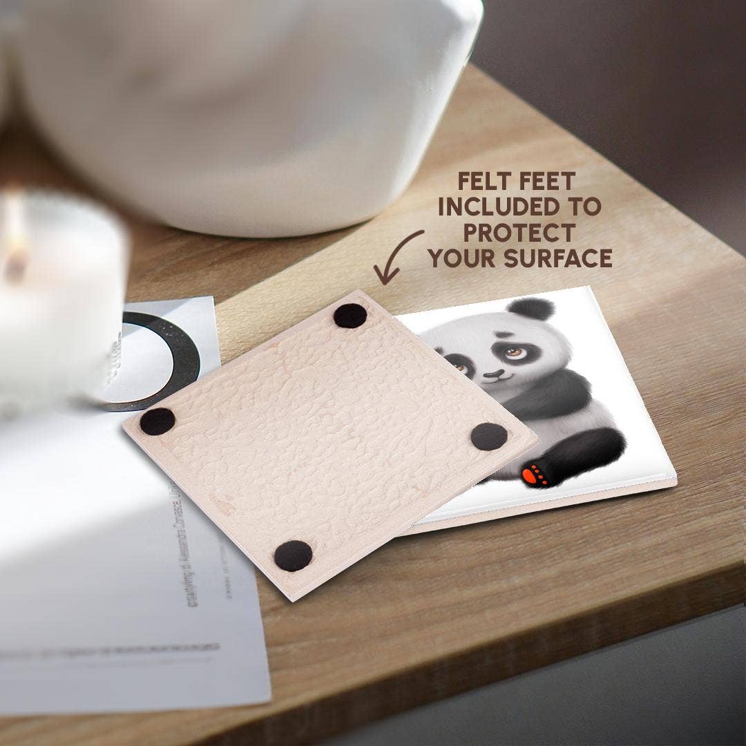 3dRose - Vente Sous-verre - 3dRose, Illustration mignonne d'un panda noir et blanc avec un cornet de glace, Dessous de verre3