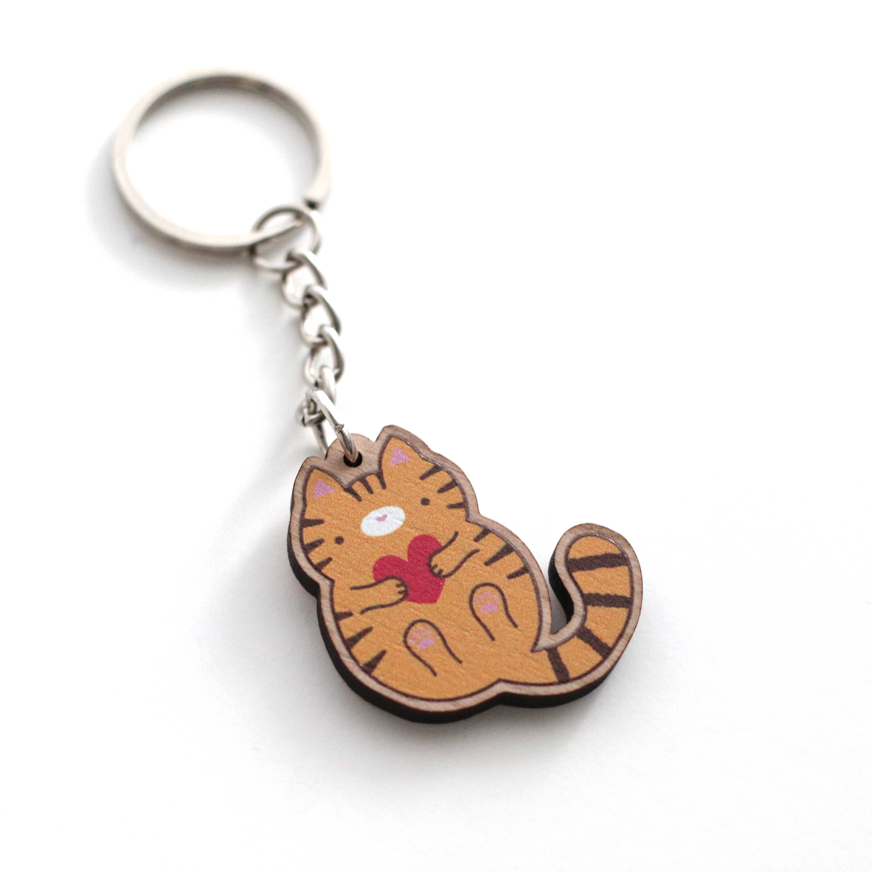 Wild Whimsy Woolies - Wholesale Keychain - Unisex - Orange Tabby Cat Wooden Keychain. Ginger Cat Wood Charm1