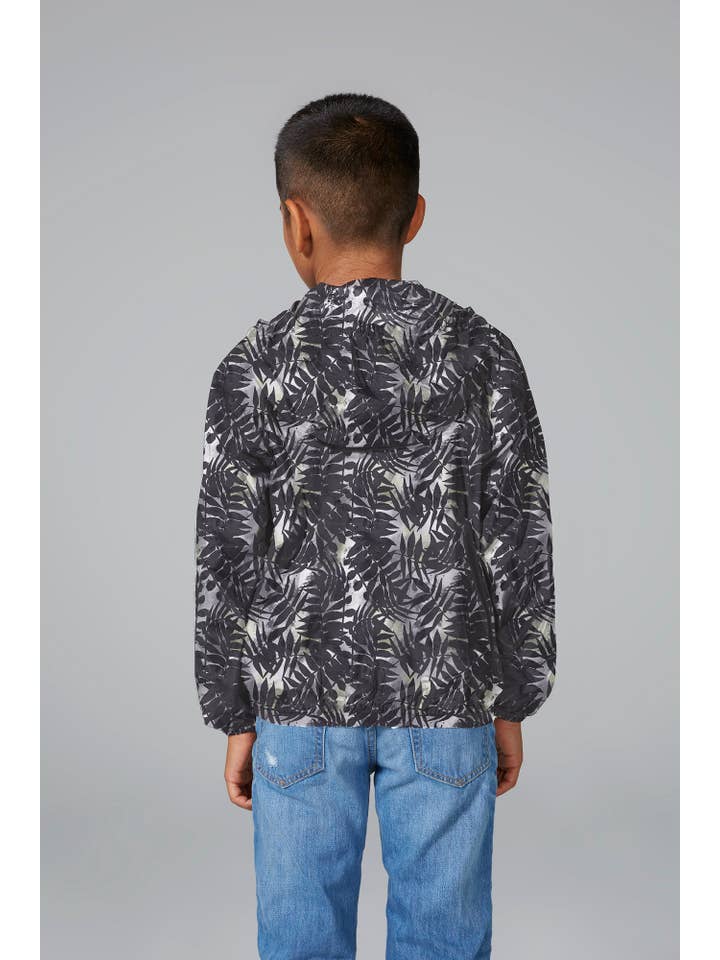 Kids palm print full zip packable rain jacket and windbreaker for wholesale on Faire1