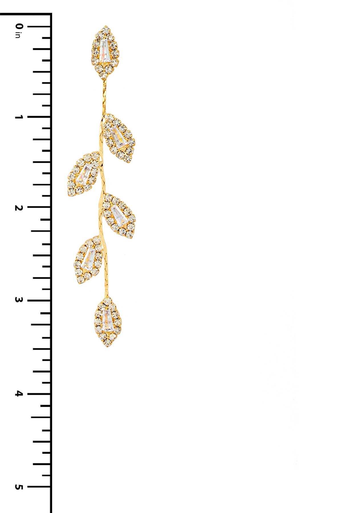 Gold clear RHINESTONE LEAF SHAPE DANGLE EARRING 28315 for wholesale on Faire3