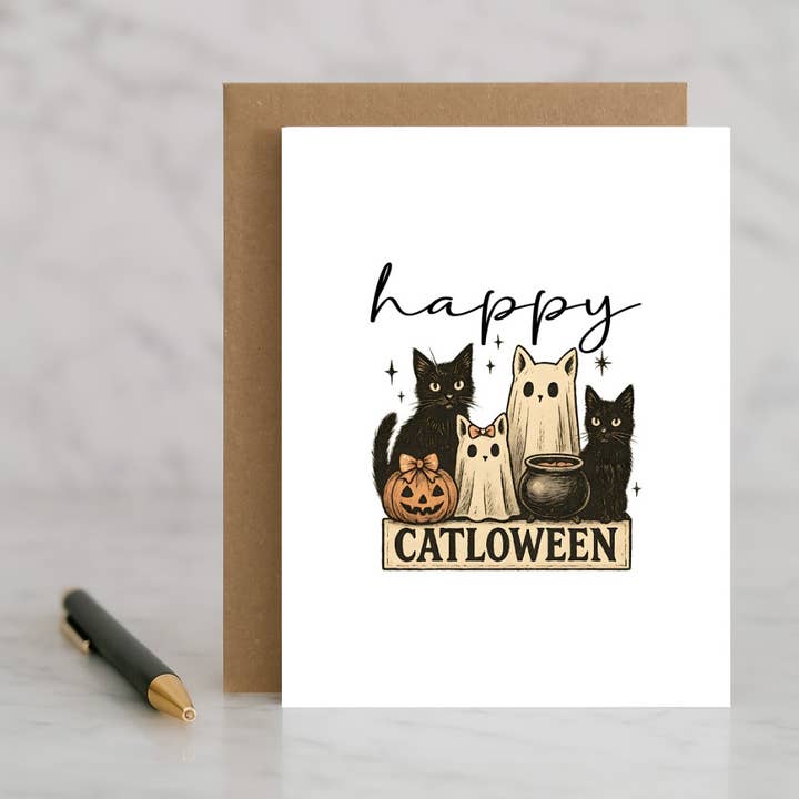 Happy Catloween Card – Cute Halloween Cat Greeting – Funny for wholesale by North Star Rustics Greetings