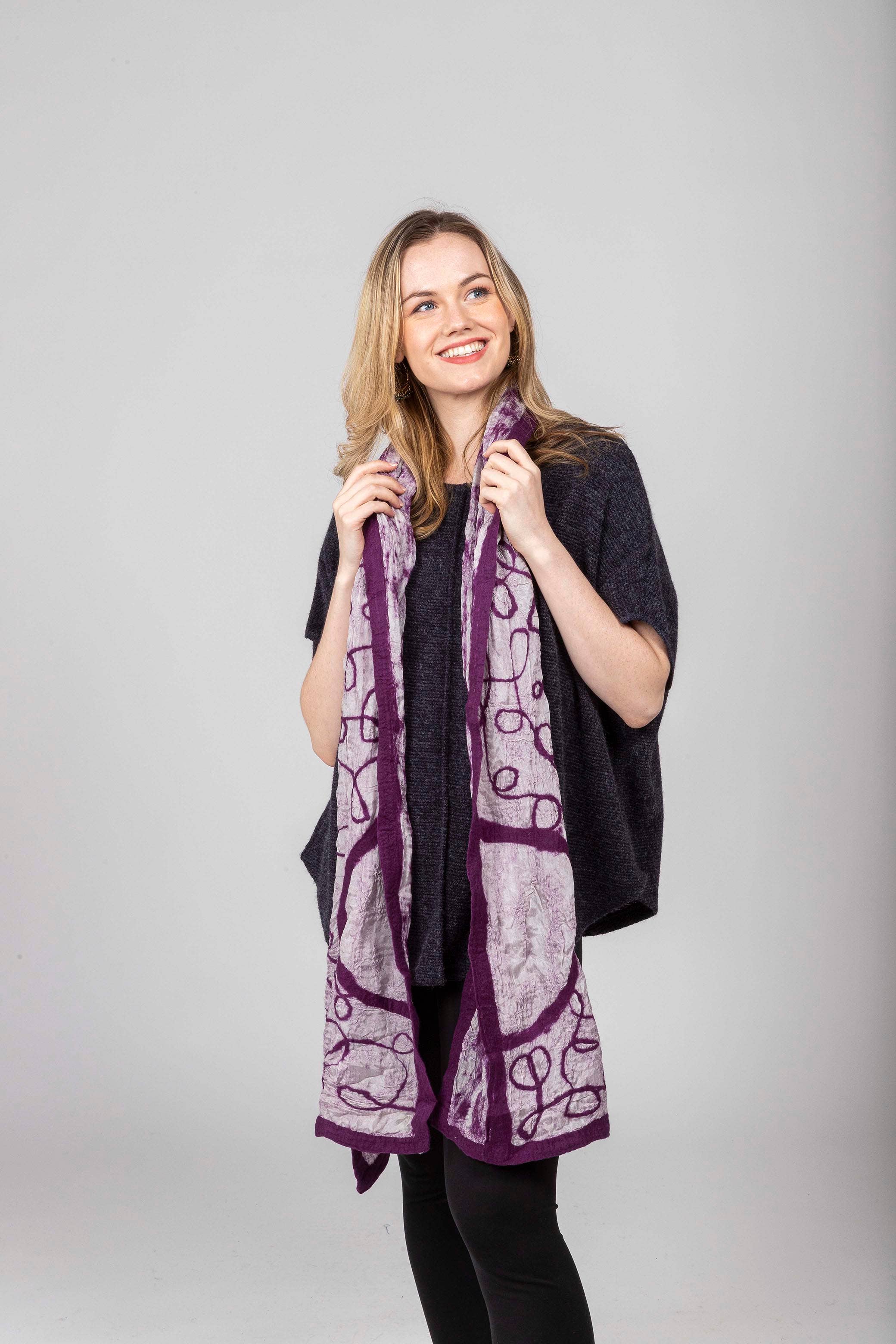 Windhorse Trading Inc - Wholesale Scarf - Women's - Pollock Felted Wool on Silk Scarf.