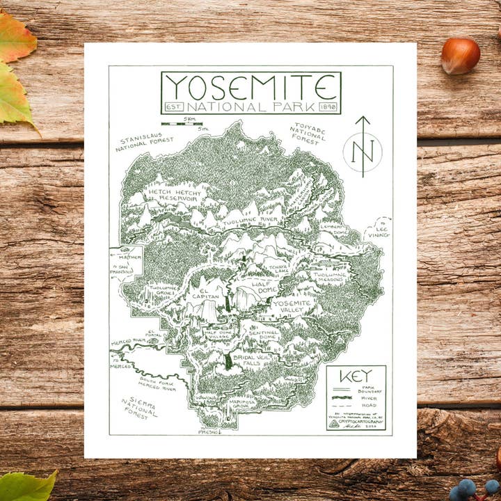 Yosemite National Park Map - Hand-Drawn for wholesale by National Park Obsessed LLC