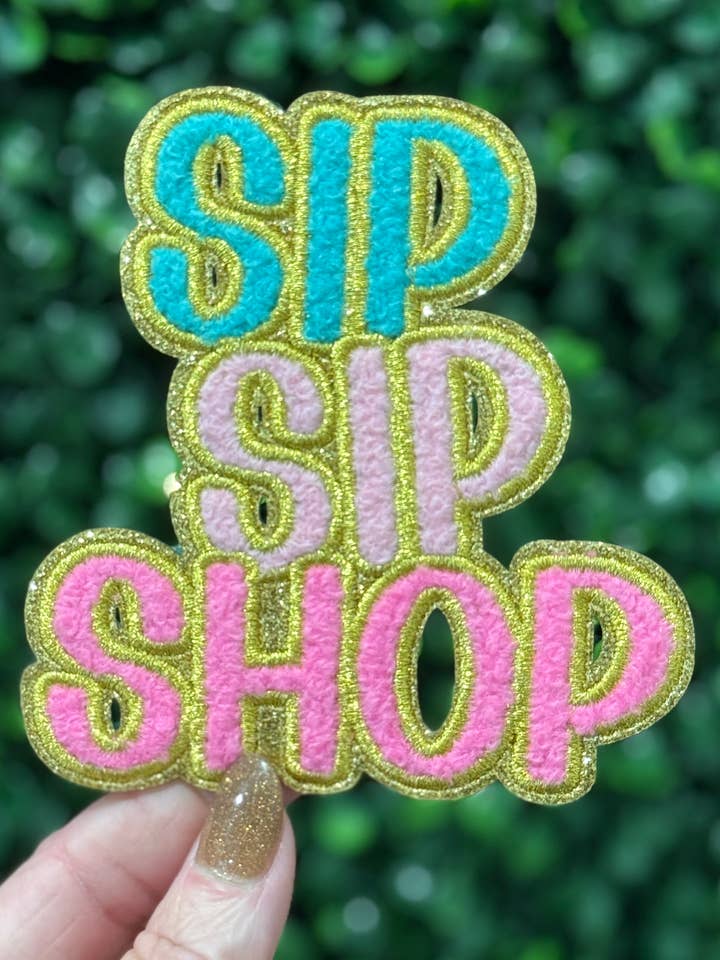 3.5” Chenille SIP SIP SHOP HAT PATCH for wholesale by Ohh Seaux Cute