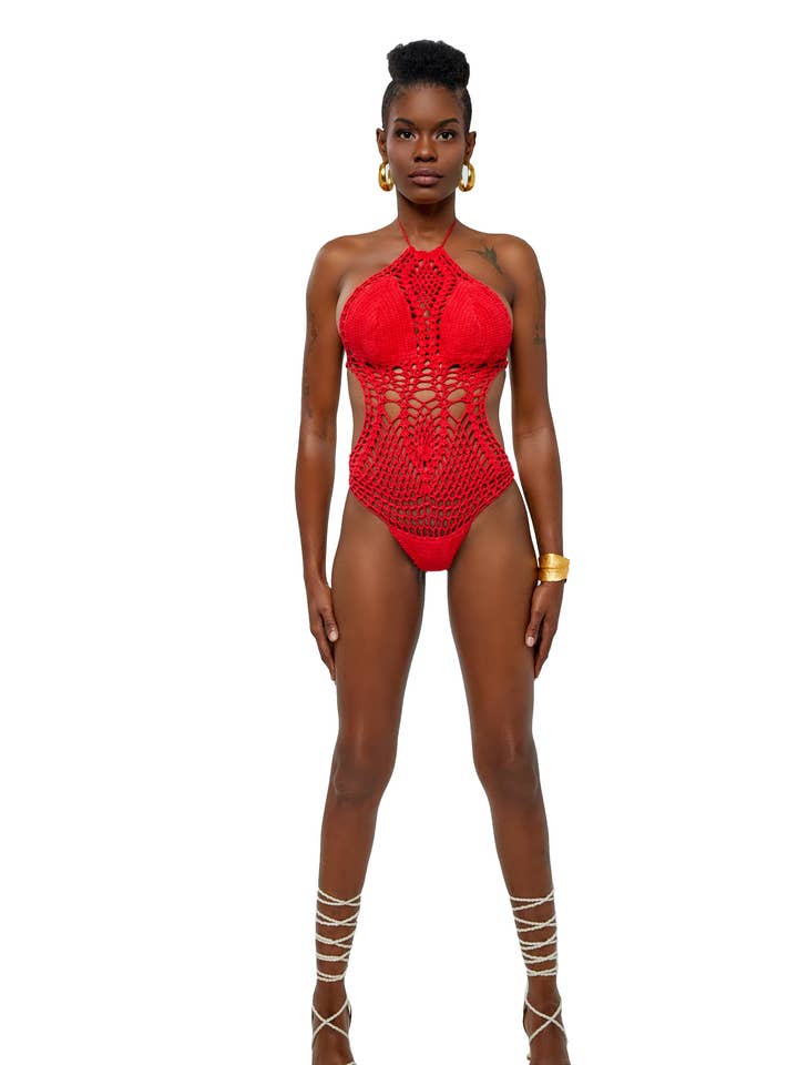 Monokini Selene in rosso per la vendita all'ingrosso da parte di Novados Swim