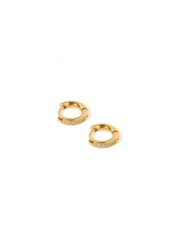 Huggie Earrings - Scarlett Hoop Gold 8mm CZ for wholesale by LINNY CO