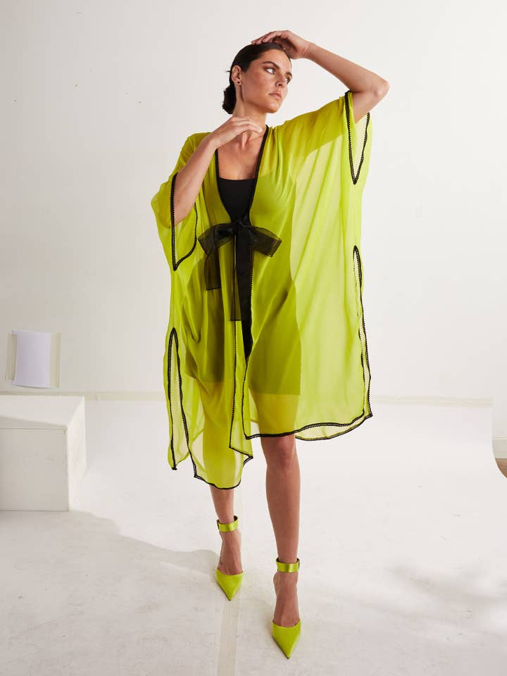 Amy Page DeBlasio - Wholesale Kimono – Women's - Silk Kimono Shawl in Cyber Lime2