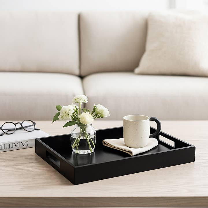Decorative Tray - Black Wood/Glass Modern Solid, 18 in. for wholesale by Sagebrook Home