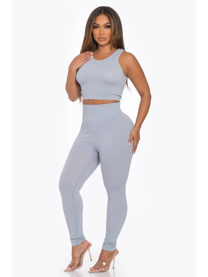 Lime All the Time - Wholesale Activewear Set - Women's - 2 Pcs Sports Crop Tank Top and Legging Set