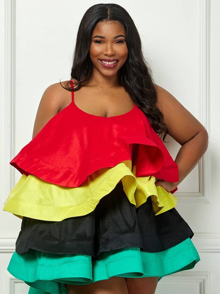 Regular Spaghetti Straps Tiered Flare Mini Dress for wholesale by Namatt Design