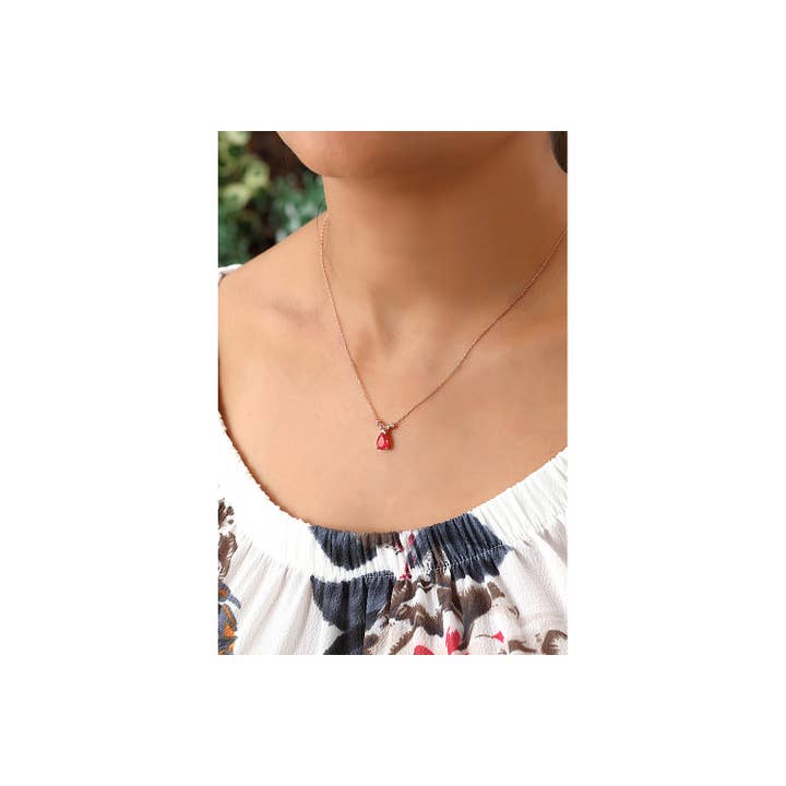 Red Zircon Tear Drop Pendant 925 Sterling Silver Necklace for wholesale by Azuris Silver