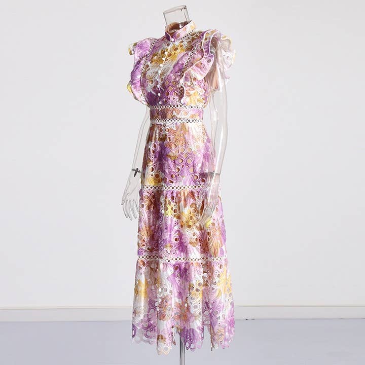 Productseeker – Vestido - Mulher por atacado – Vestido midi elegante sem mangas em renda bordada com flores1