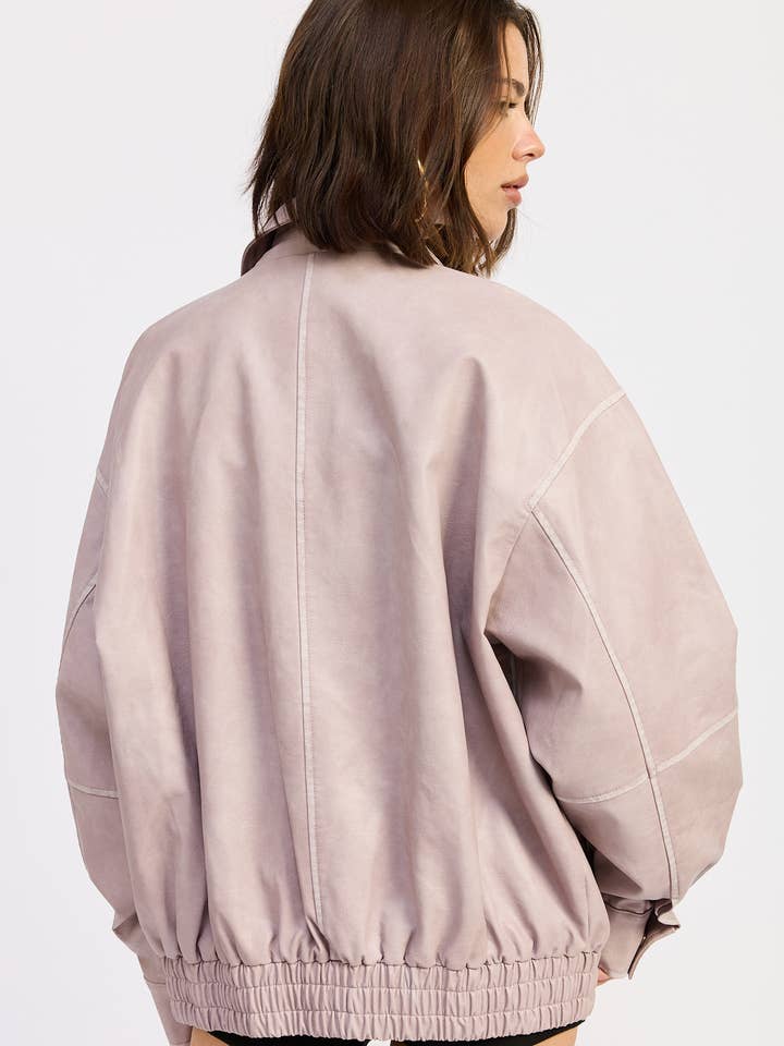 Emory Park - Wholesale Bomber Jacket - Women's - VINTAGE PU OVERSIZED BOMBER JACKET16
