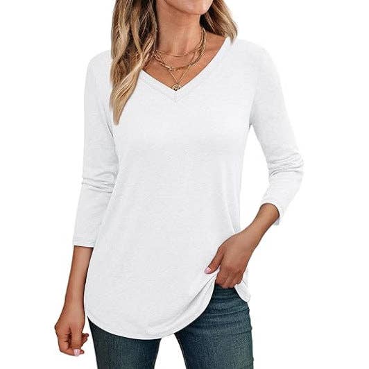 SALINA TRADING INC - Wholesale Tunic - Women's - Women Casual Solid Color V-Neck Long Sleeve Blank T-Shirt0