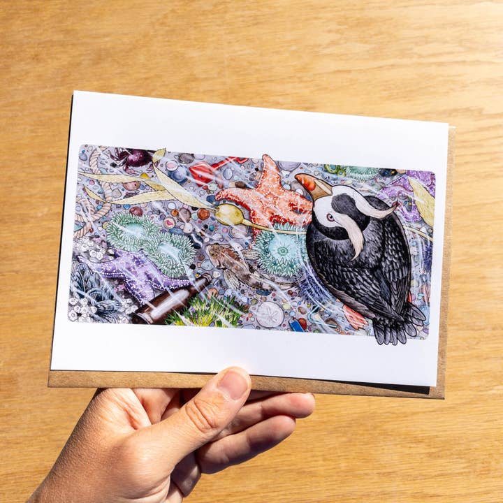 Carte d'art Tufted Puffin 5x7, enveloppe 100 % recyclée pour la vente par Laurel Mundy Illustration