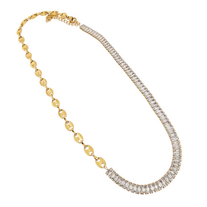 COLLAR ACERO PIEDRAS + CALABROTE DORADA para venta al por mayor de Mayachi