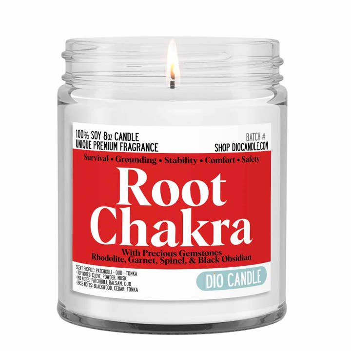 Wurzelchakra Kristallkerze - Begrenzte Menge verfügbar für den Großhandel von Dio Candle Company