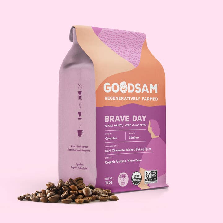 GoodSAM Foods - Wholesale Coffee Beans - Whole Bean, Med Roast Brave Day Coffee, 12oz