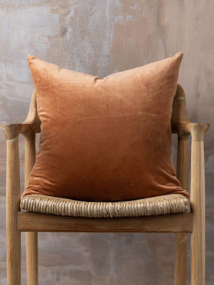 Linen/Velvet Square Pillow | Terracotta for wholesale by Saardé