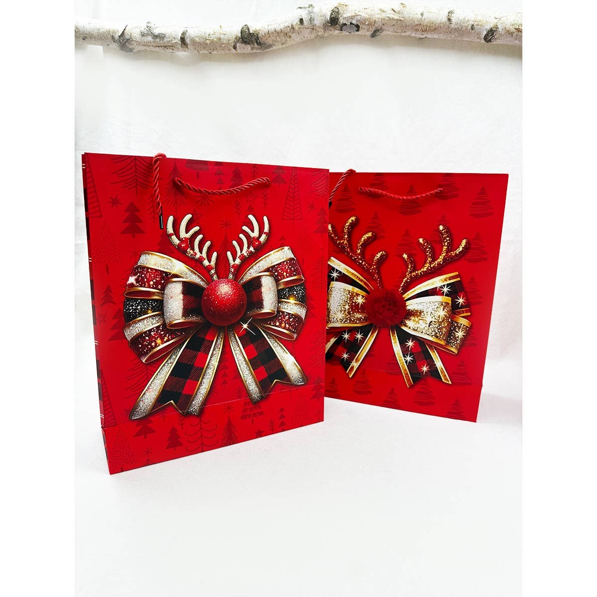 MIX COLOR Glitter Christmas Bow Design Paper Gift Bag for wholesale on Faire1