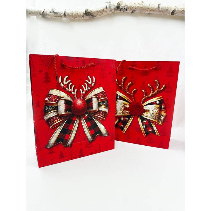 MIX COLOR Glitter Christmas Bow Design Paper Gift Bag for wholesale on Faire1