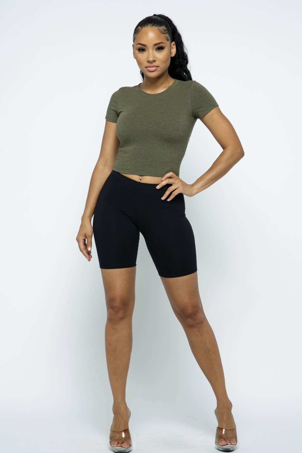 Lime All the Time - Wholesale T-Shirt - Women's - Solid Colored Cropped Round Neck Short Sleeve T-shirt5