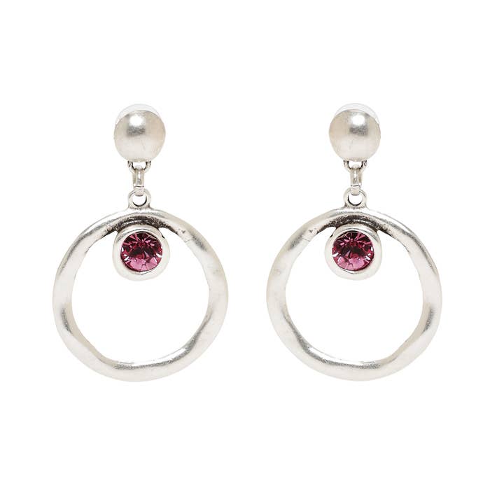 Chanour - Wholesale Dangle Earrings - Handmade Crystal Pewter Earrings - NE1518 Pink