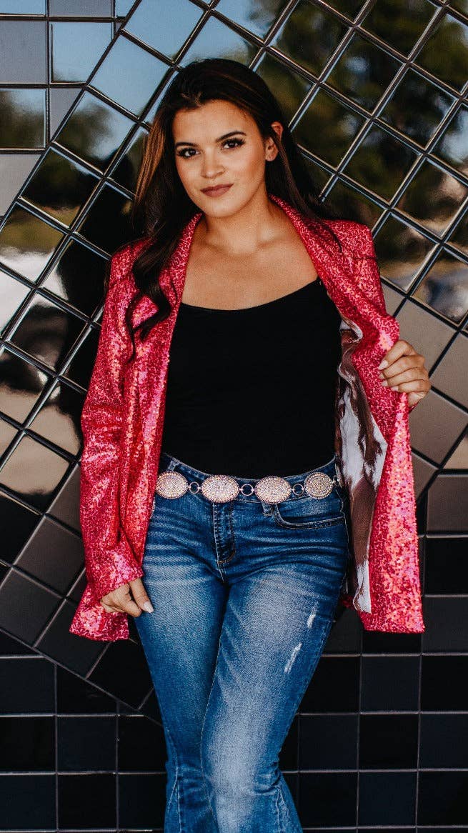 Argenté AB Ceinture ovale à maillons concho en cristal irisé A Weekend in Dallas Plus en vente sur Faire1