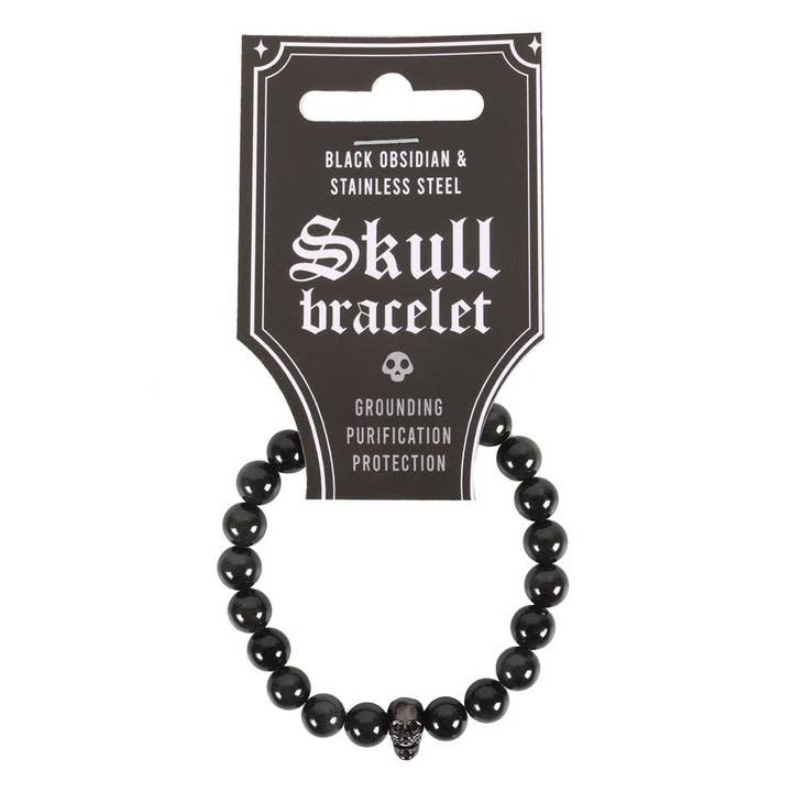 Something Different Wholesale - Wholesale Beaded Bracelet - Black Obsidian Skull Bracelet