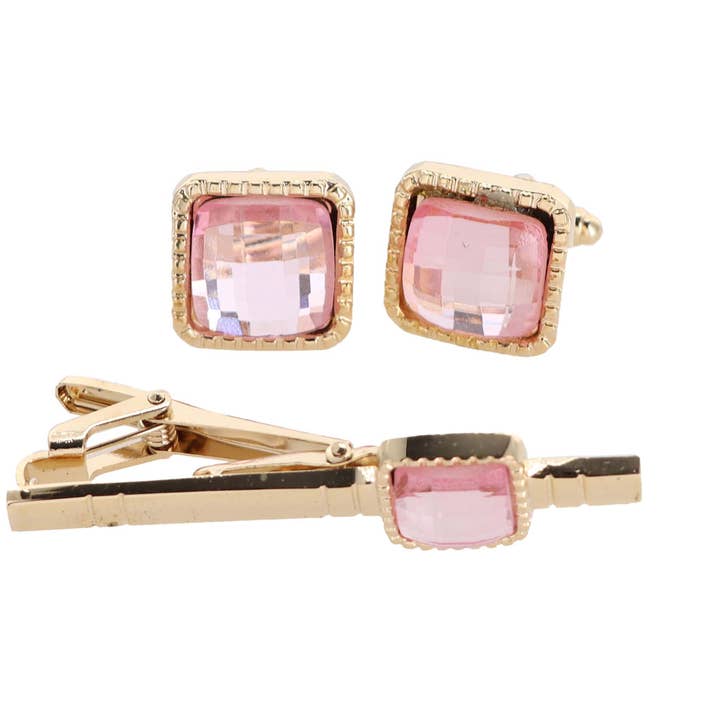 Dubal Brothers - Wholesale Cufflinks - Vittorio Vico Square Colored Crystal Cufflinks & Tie Bar Set by Classy Cufflinks4