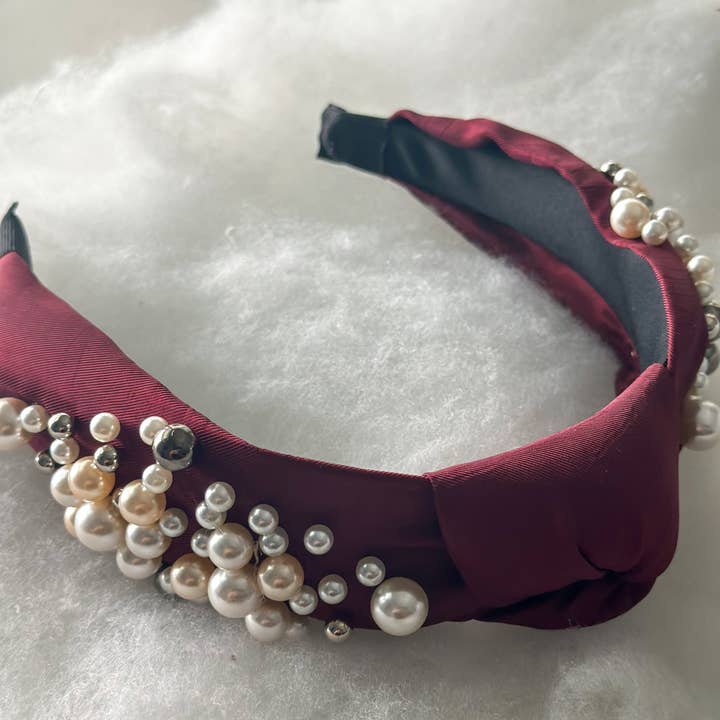 Harris Girls & Co. – Engroshandel Pandebånd - Dame – Piper Pearl Knot pandebånd „Bourgogne“