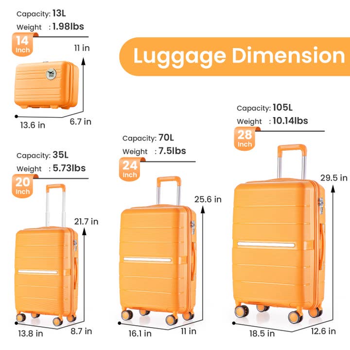 Orange Luggage Sets 4 Piece PP Lightweight Expandable Suitcase for wholesale on Faire2