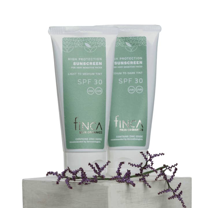 Protector solar con color SPF 30 anti-rojeces para rostros sensibles, incluyendo rosácea. para venta al por mayor de finca skin organics