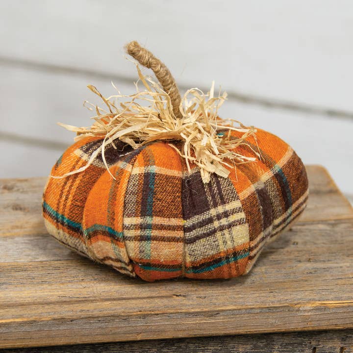 Bright Ideas - Wholesale Decorative tabletop object - Harvest Plaid Medium Fabric Pumpkin1
