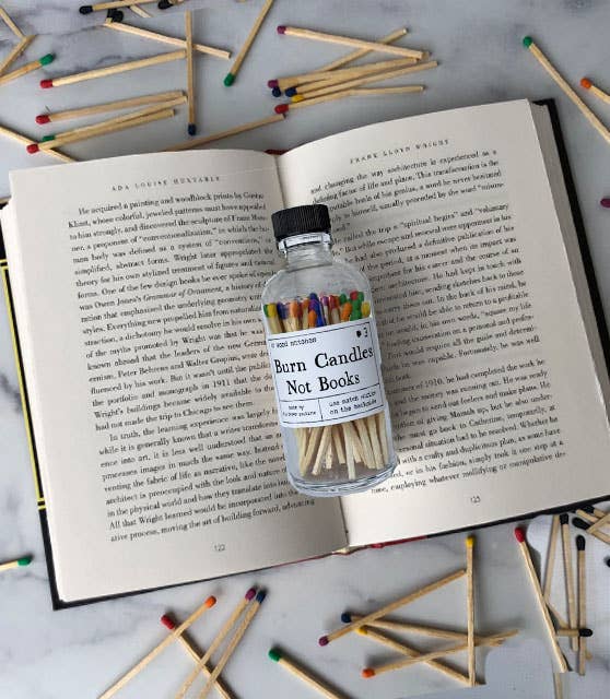 Fly Paper Products - Wholesale Matches - Burn Candles Not Books Rainbow or Black Safety Match Bottle 4