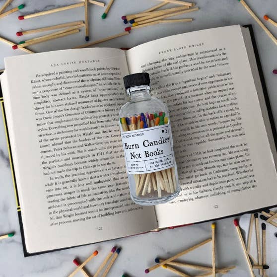 Fly Paper Products - Wholesale Matches - Burn Candles Not Books Rainbow or Black Safety Match Bottle 4