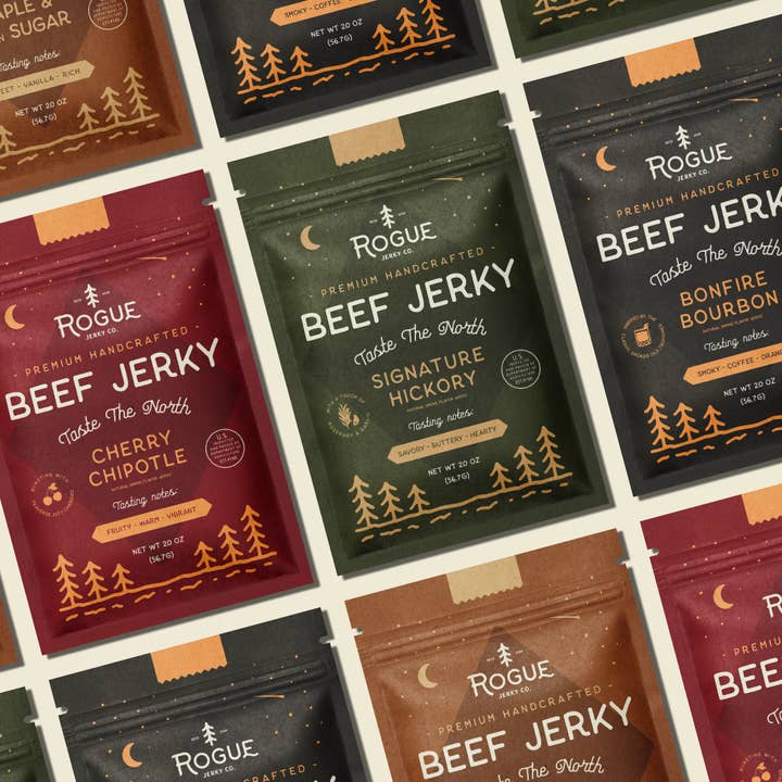 Rogue Jerky Co. - Wholesale Jerky - Beef Jerky Snack Floor Display + 96 Bags (4 Flavors)3
