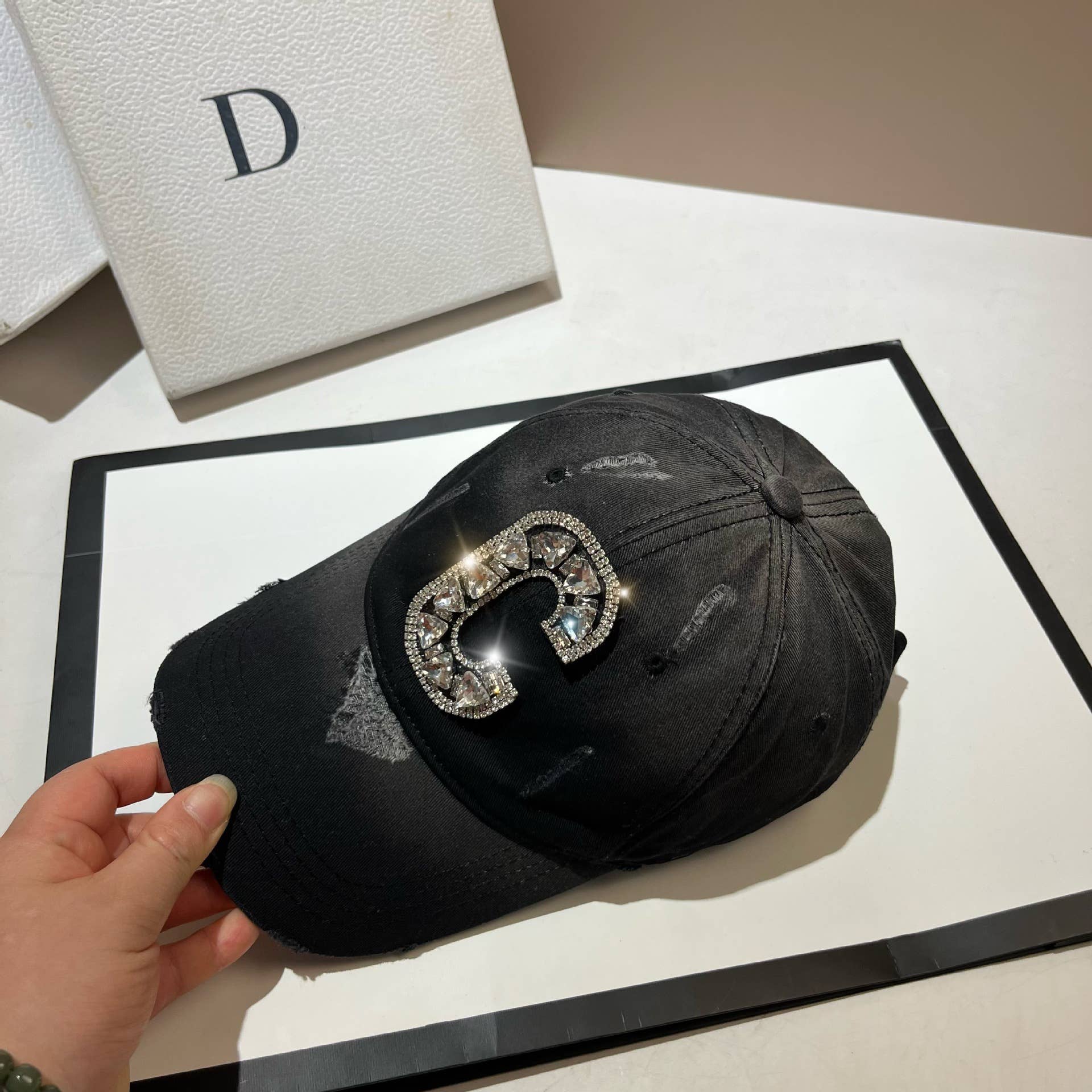 PEACH ACCESSORIES - Wholesale Baseball Cap - Women's - Luxury Rhinestone "C" Letter Cap in Black WA2071