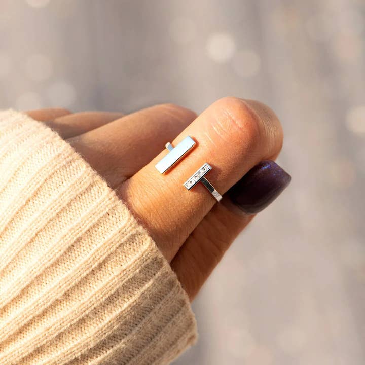 Perimade & Co. LLC - Wholesale Band/Stacked Ring - Rainbow Modern Bar Stacking Ring in 925 Sterling Silver5