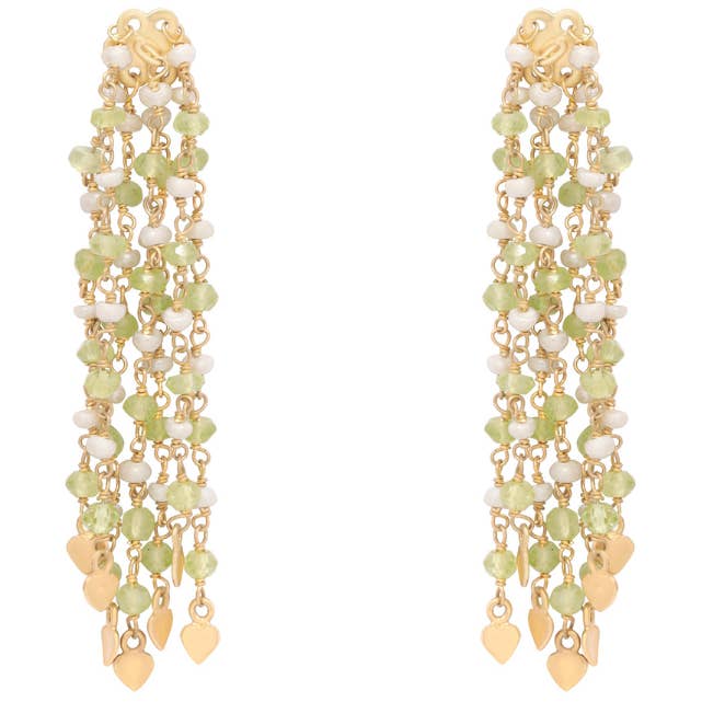 Boucles d'oreilles cascade en perles et pierres précieuses péridot pour la vente par POMEGRANATE