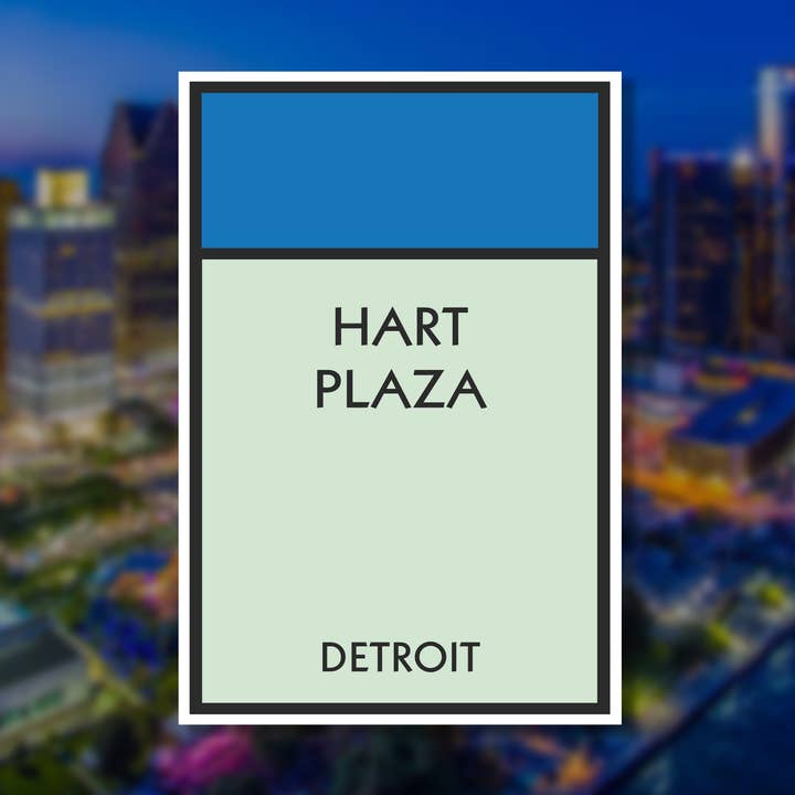 HART PLAZA, DETROIT - Gameboard Sticker - Michigan for wholesale by Designs by Rebecca Goldberg