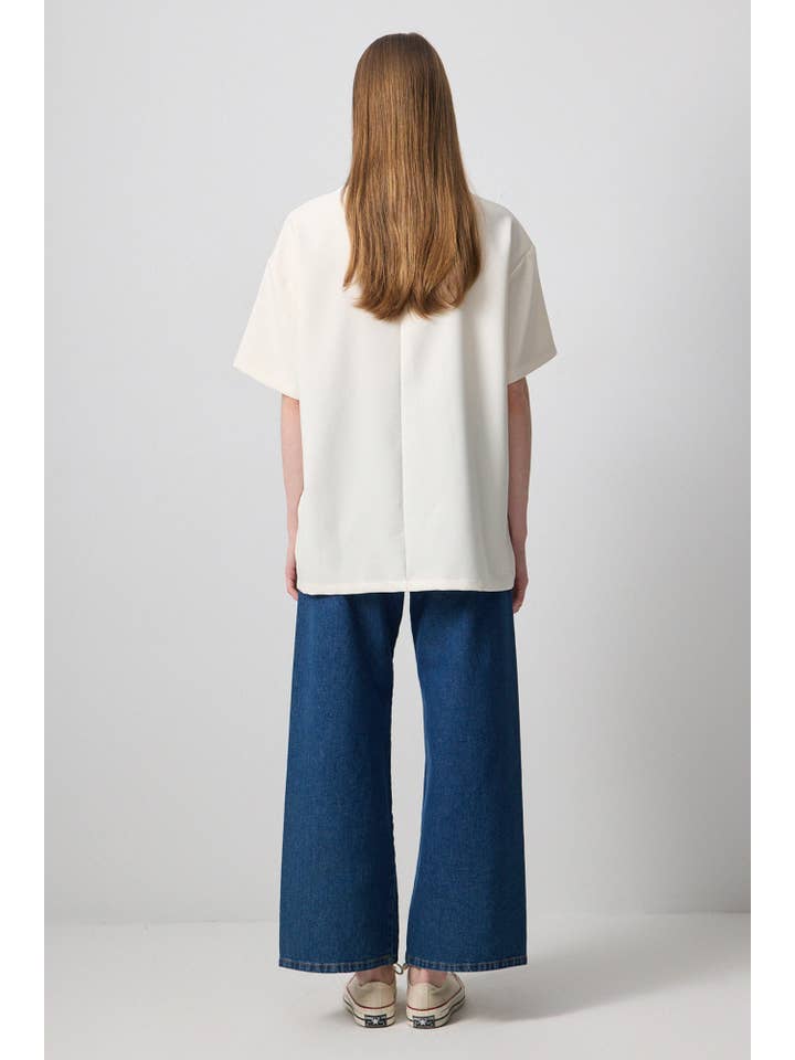 Écru T-SHIRT EN CRÊPE À MANCHES COURTES en vente sur Faire4